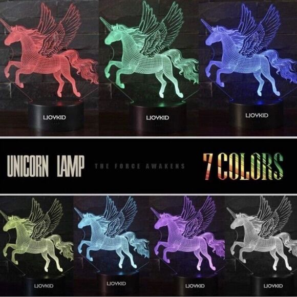Ljoykid 3pcs 3D Unicorn Night Light 3 Patterns 7 Colors With Remote Control NIB - Picture 4 of 7